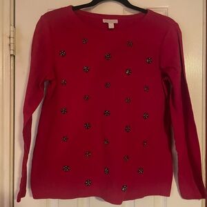 Charter Club Red Long Sleeve Top with Embellishments